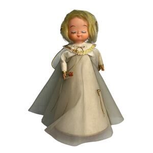 Vintage Sakyo Spinning Angel Music Box Japan Silent Night Closed Eyes 11.5 Inch